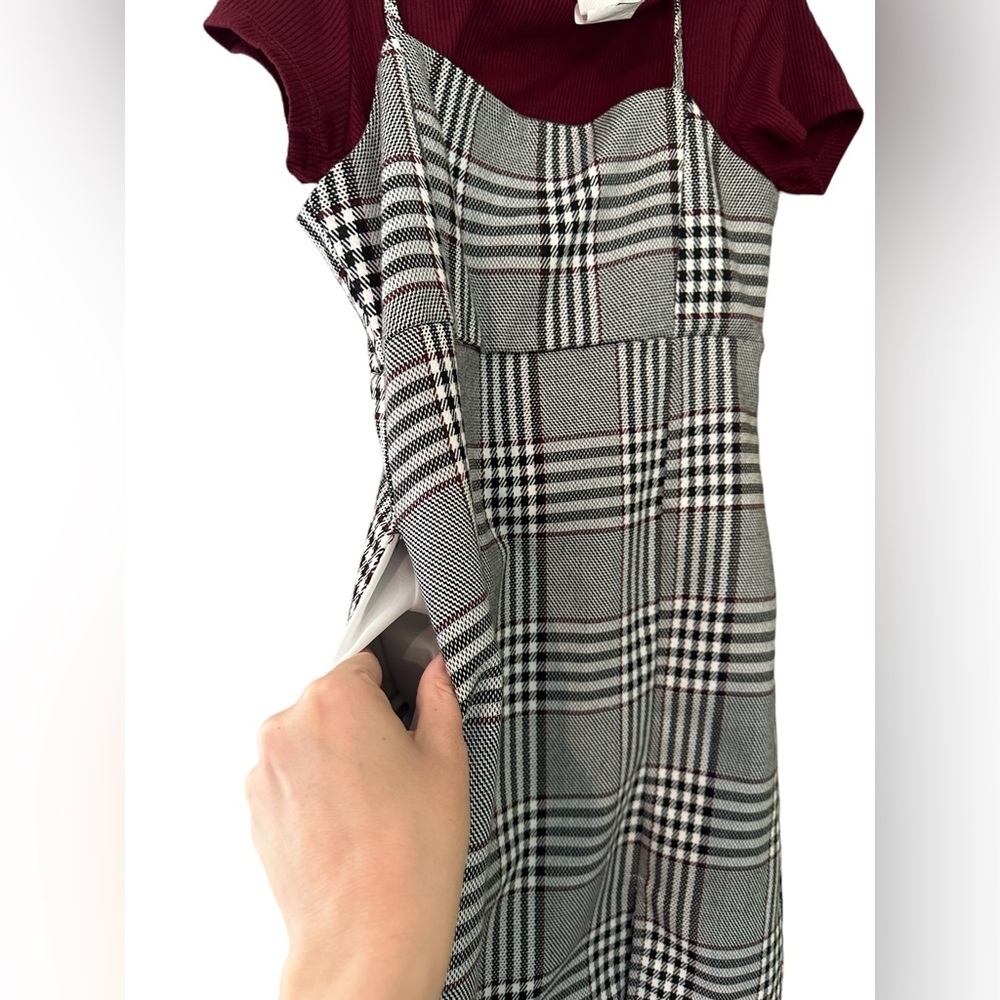 Rare Editions Girls Jumper Dress Two Piece Maroon Plaid 8 - Picture 4 of 8